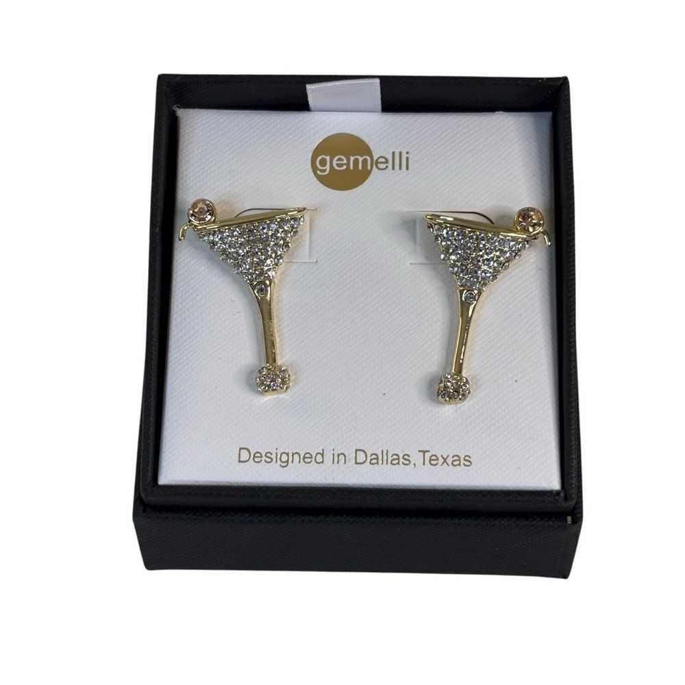 Two Tone Martini Earrings w/ Sparkling Pave Crystals.